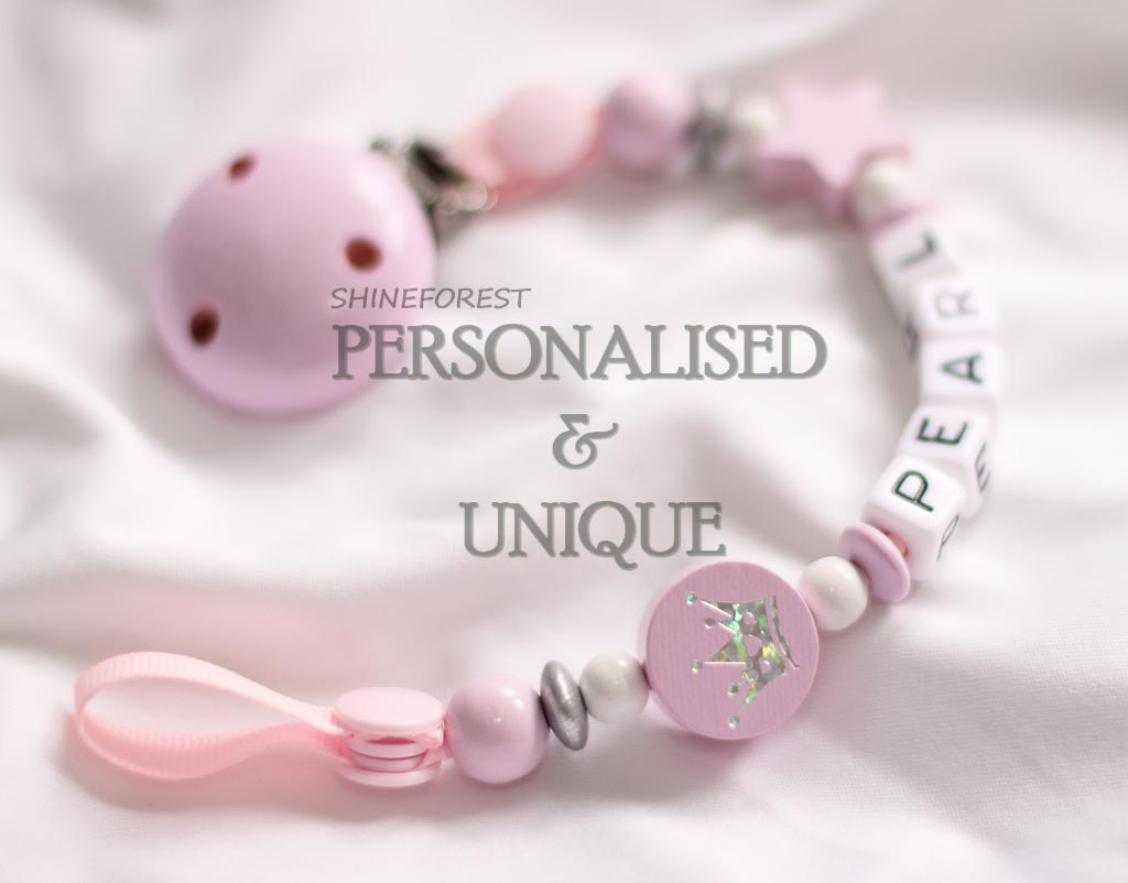 Personalised Stunning Crown Dummy Clip Chain Any Name for reborn dolls 